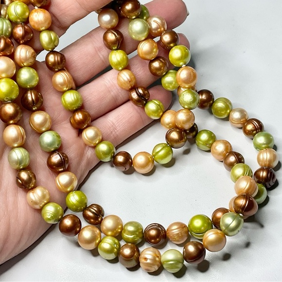 Pearls Cultured Freshwater Autumn Earth Tones Long Strand Necklace - Picture 4 of 5